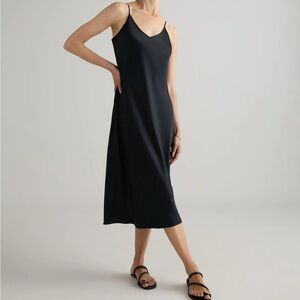 Quince Black Spaghetti Strap Slip Midi Dress